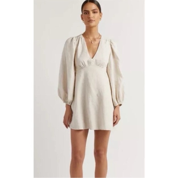 DISSH Long Sleeve Lined 100% Linen Mini Dress Size 8 Beige NWT -  coffeafoods.com